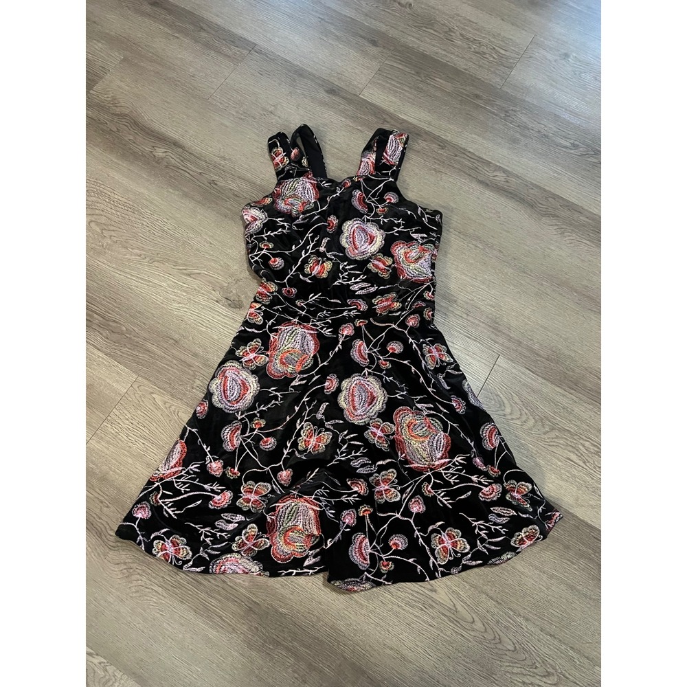 Miss Behave Girls Black Velvet Embroidered Floral Butterfly Dress Size 14